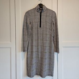 J. McLaughlin Bedford Longsleeve Houndstooth Black Blue Aspen Glenn Mock Dress